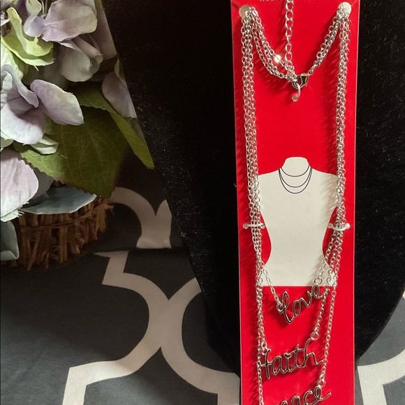 “Love Faith Peace” Multi-length Holiday Necklace NWT Silvertone - Picture 2 of 4